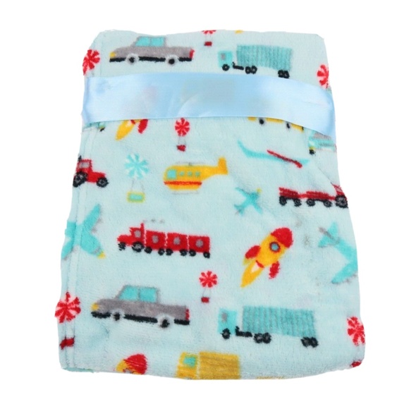 My Baby Plush Blanket Super Soft Blue with Trucks  Planes NWT - Picture 3 of 5